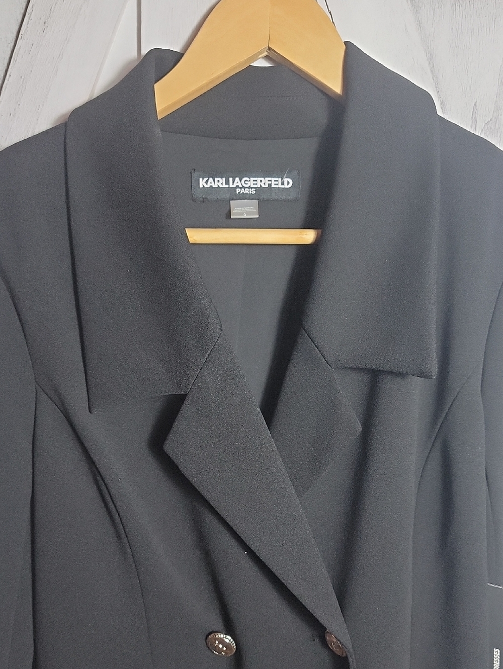 Karl Lagerfeld Black Double-Breasted Ruffle-Hem Blazer Dress Size 6 - Picture 4 of 15